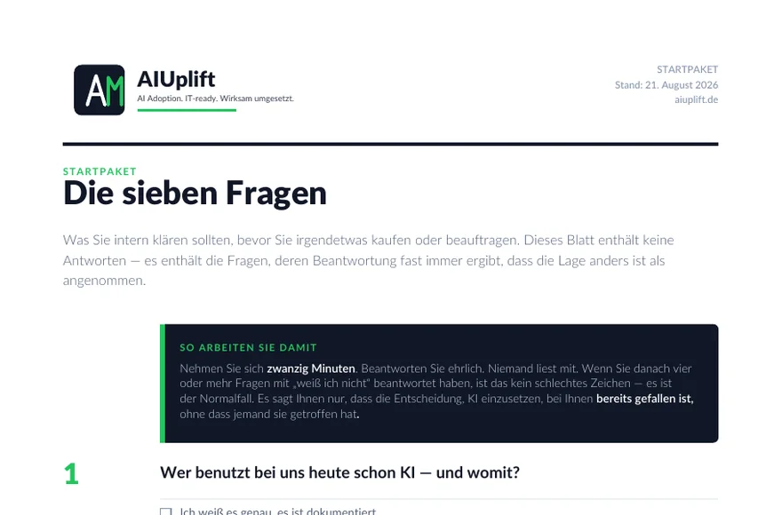 Ausschnitt aus dem Faktenblatt „Die sieben Fragen“ des Startpakets.